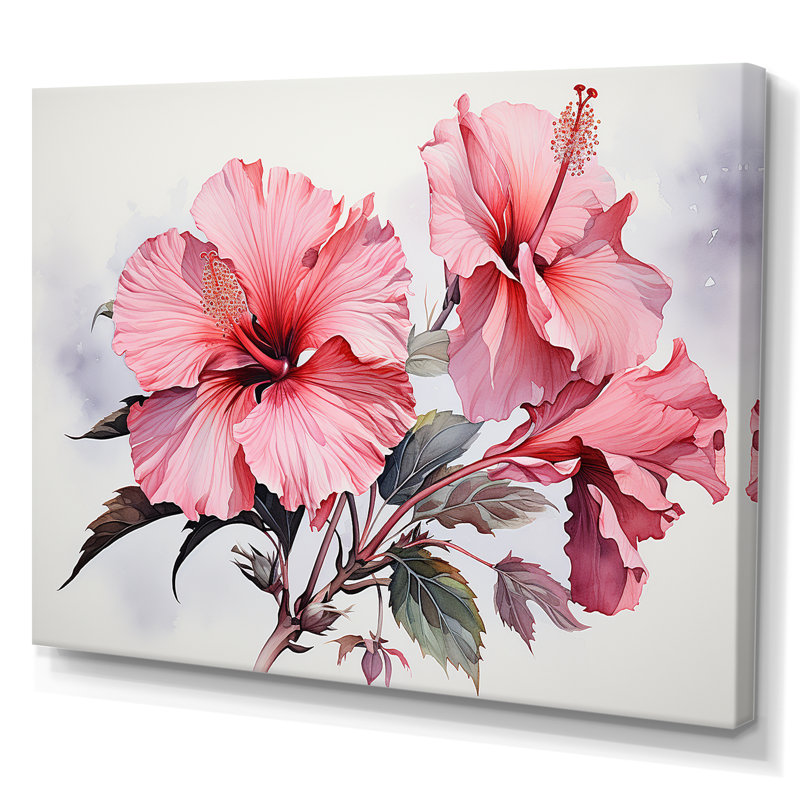 Hibiscus rose, Toile tendue, H 16 po x l 32 po x P 1 po