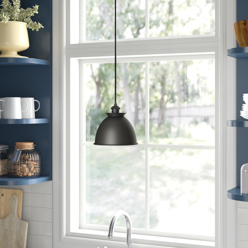 Luminaire suspendu en forme de dôme à 1 lumière Arev, Noir mat, DEL, Noir mat