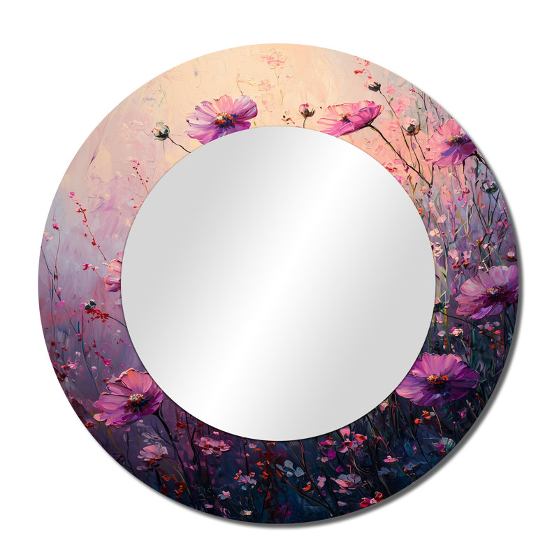 Brise d'été rose Wildflowers I - miroir floral pour décoration murale - imprimé sur métal, 36 po x 36 po