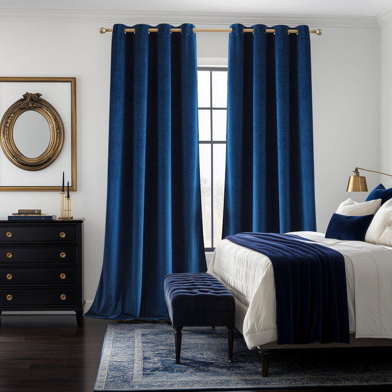 Velvet Room Darkening Curtain Panel Pair, 117cm Width x 183cm Drop, Navy