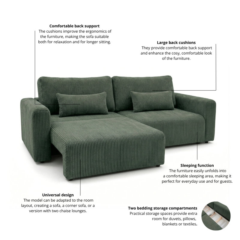 Sectional, Dark green POSO 14