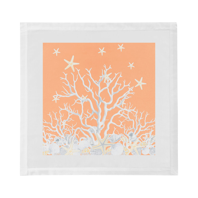 Coral Branch Cotton Sateen Dinner Napkins, Peach