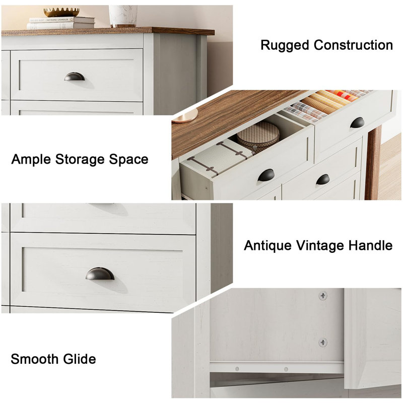 Frigon Dresser For Bedroom, Modern Dresser With 8 Drawers, Wide Chest Of Drawers With Metal Handles, Brown/White