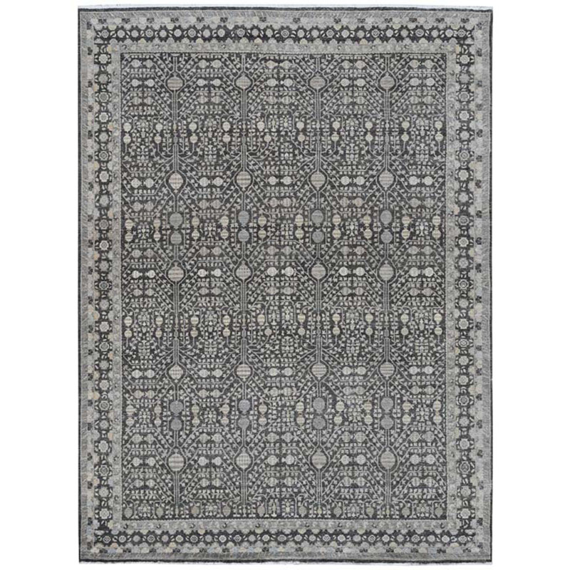 Tapis gris foncé noué à la main de haute qualité, Rectangle 9 pi x 12 pi