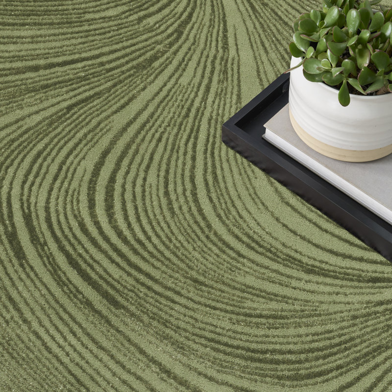Central Park West Power Loom Polyester Abstract Area Rug in Ivory/Cream, Green, Rectangle 7'10" x 9'10"