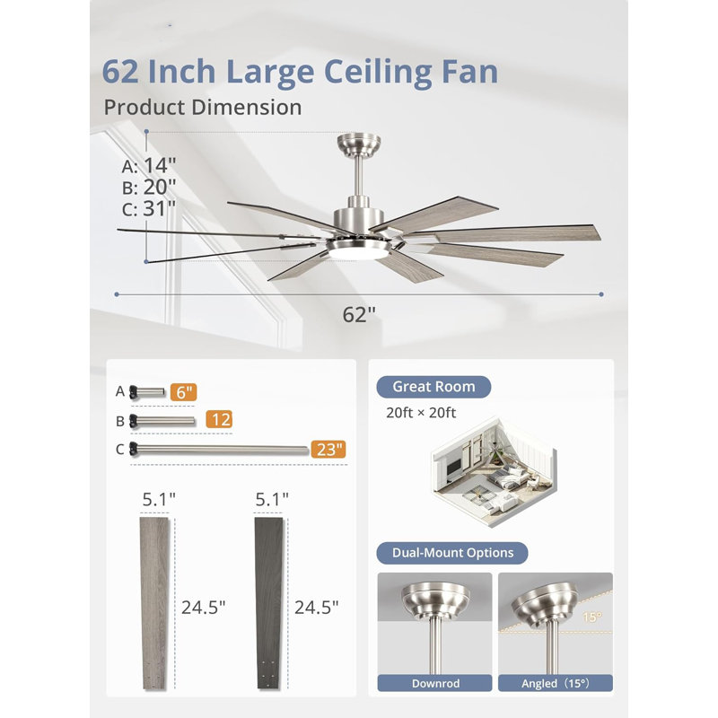 Modern Ceiling Fan, Brushed Nickel