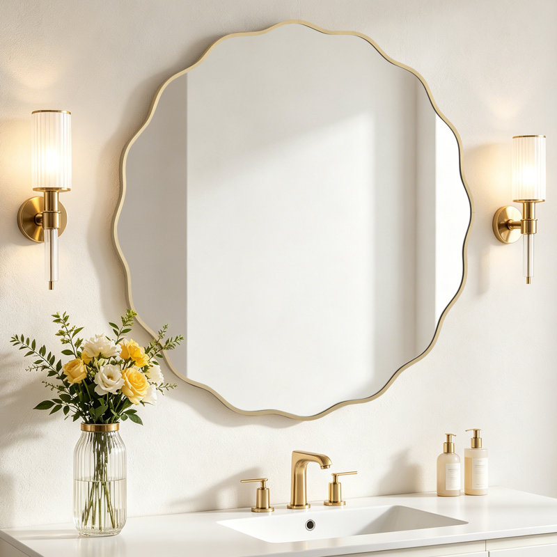 Miroir rond en aluminium, 36 po x 36 po, Or