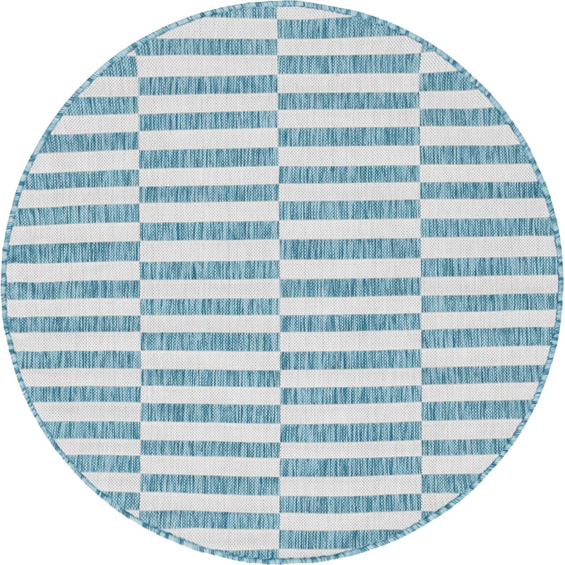 Darya Striped Blue/Ivory Indoor/Outdoor Area Rug, Round 4'1"