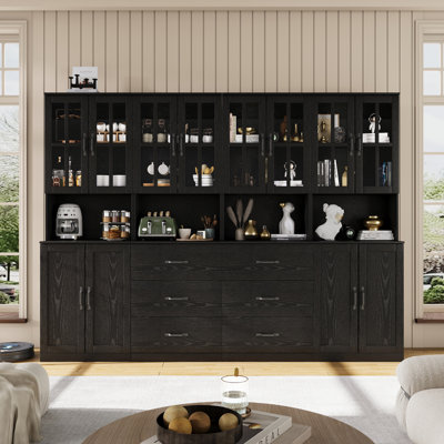 71" H X 94.5" W Kitchen Pantry With Bookcases, Glass Door Kitchen Hutch With Drawer And Spacious Countertops(AABB) by Hokku Designs