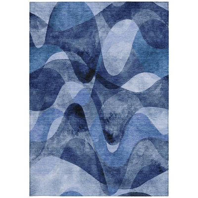 5' X 8' Navy Blue Abstract Washable Non Skid Indoor Outdoor Area Rug