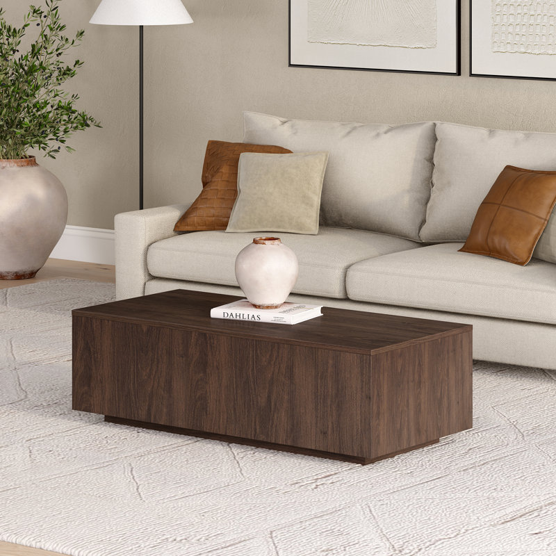 Paxton 48" Low Profile Coffee Table with Solid Base in Alder Brown | Contemporary Centre Table for Living Room, Alder Brown