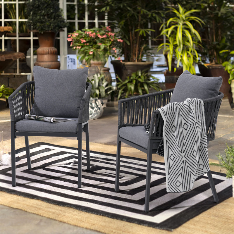 Ensemble de 2 chaises de salle à manger d'extérieur en corde d'acier, Gris foncé