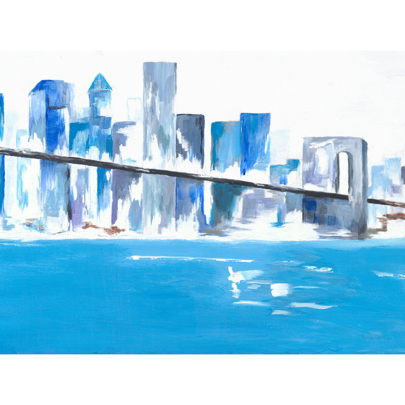 «New York Blue» par Lisa Daniels - Peinture, H 24 po x l 32 po, Toile tendue