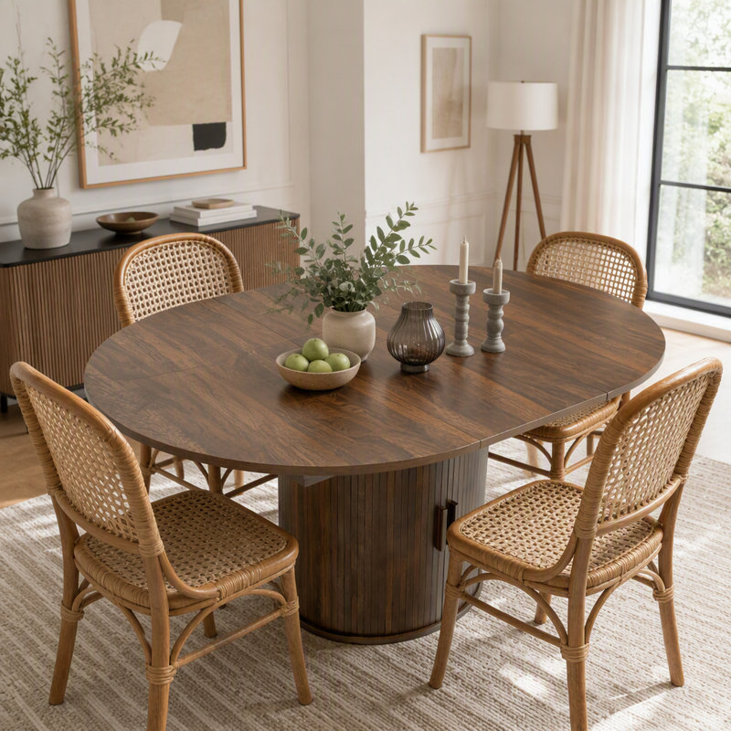 43.3" Extendable Dining Table with Hidden Storage & Sliding Door Base