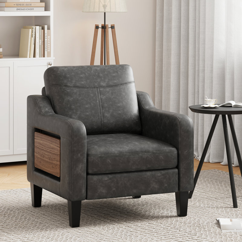 Fauteuil large en similicuir rembourré, Noir