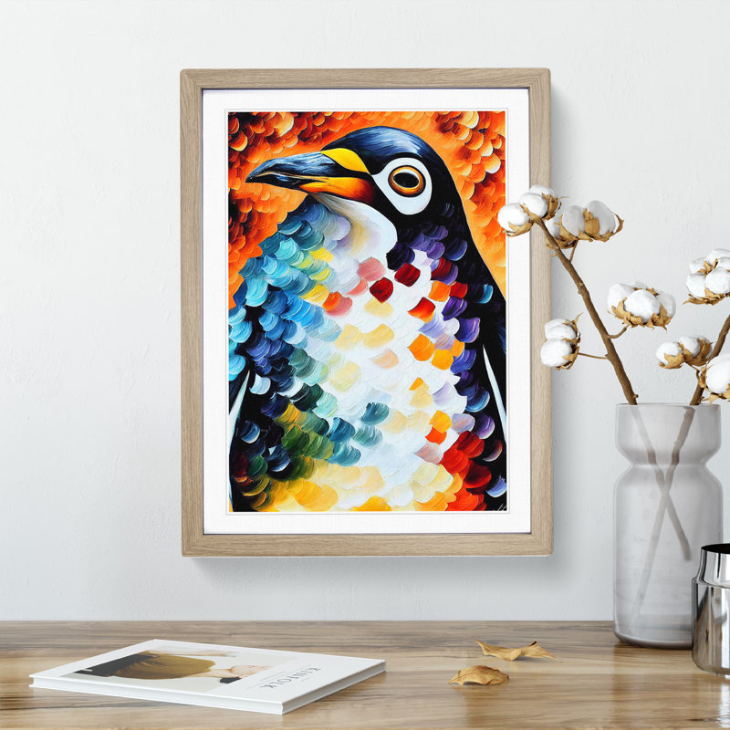 Penguin Portrait No.2 - Wall Art, Oak Picture Frame, White, 64cm H x 46cm W