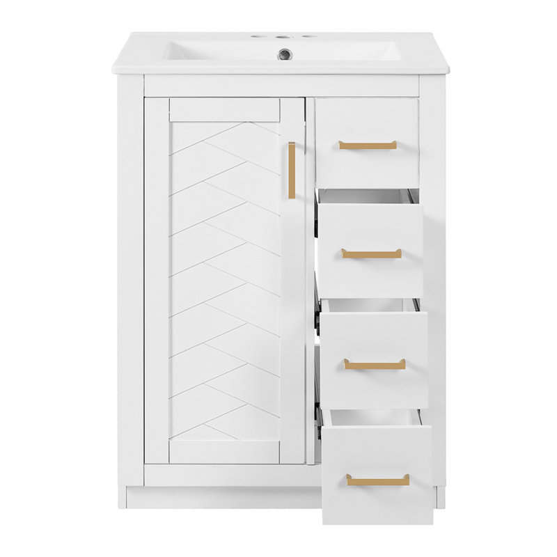 Meuble-lavabo simple avec 1 porte et 3 tiroirs, Blanc