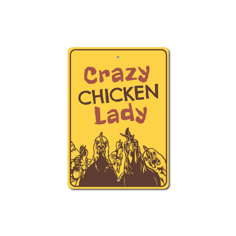 Plaque en aluminium Crazy Chicken Lady, H 14 po x l 10 po x P 0,04 po