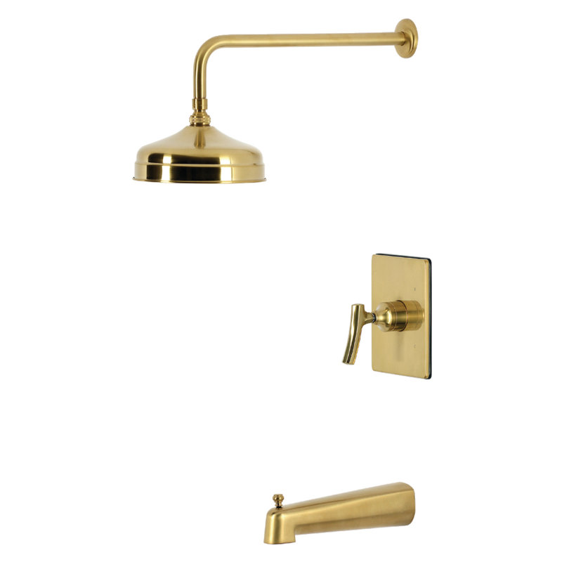 Robinet de baignoire et de douche à pression équilibrée à poignée unique Kingston Brass Hallerbos, Laiton brossé