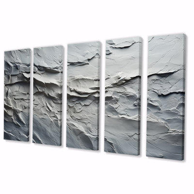 Gris et blanc pierre rivière IV - Abstrait, art mural sur toile 5 pièces