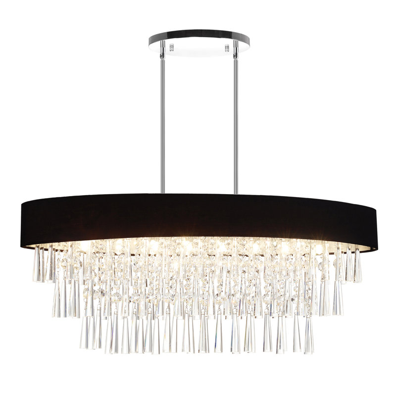 38'' 8 Light Oval Drum Shade Chandelier With Chrome Finish – G9 LED Compatible – Oversized Crystal Ceiling Light for Dining Room or Kitchen Island