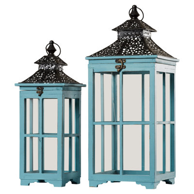 Ensemble de 2 lanternes hautes en bois 2 pièces