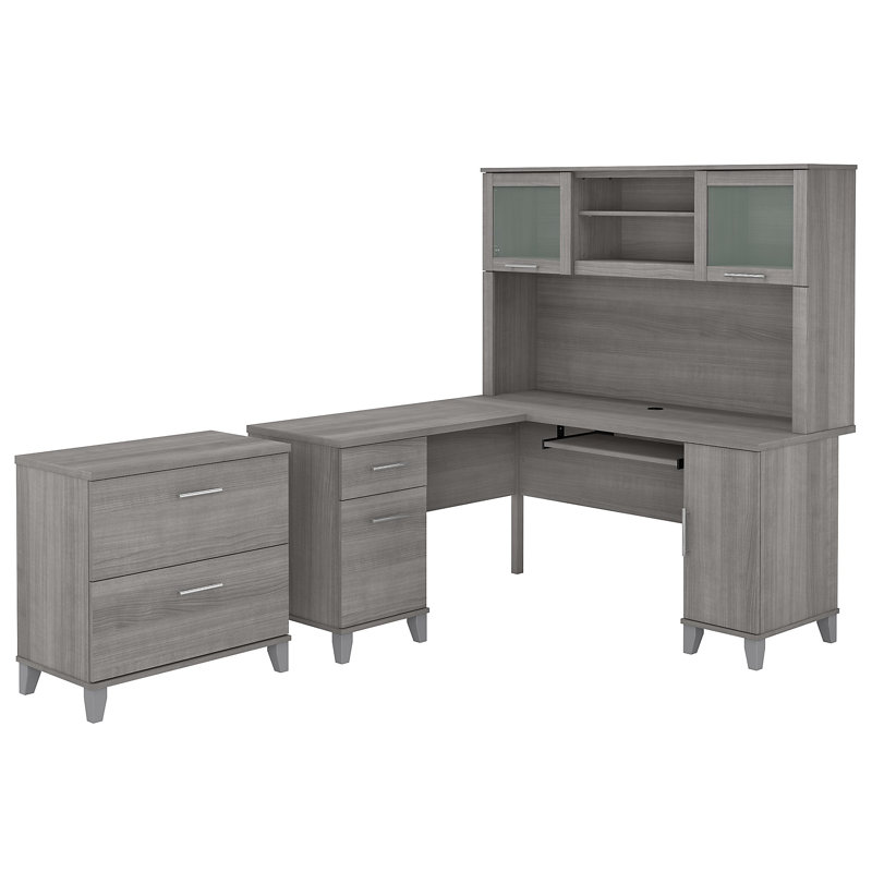 Magomed 3 Piece Computer Desk Office Set, Platinum Gray