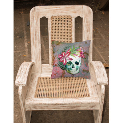 Coussin intérieur/extérieur à fleurs crâne