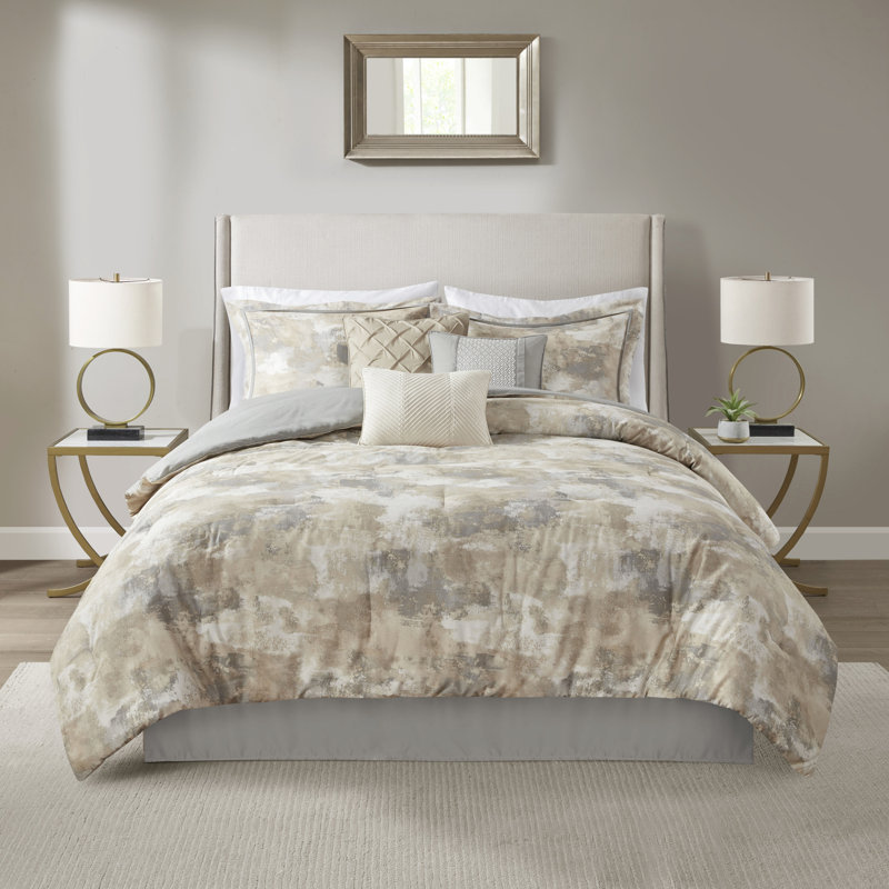 Édredon très grand en mélange de coton texturé - gris, taupe, tissu de literie 7 couleurs crème
