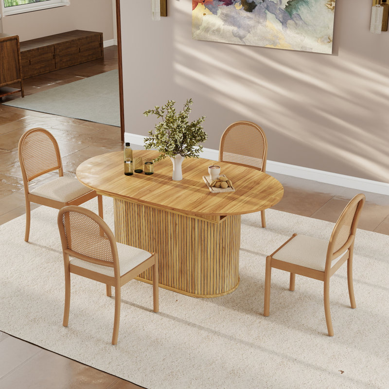 Ensemble de table de salle à manger extensible Mid-Century, 5 Pieces: Table, 4 Chairs, Wood, Beige/Wood