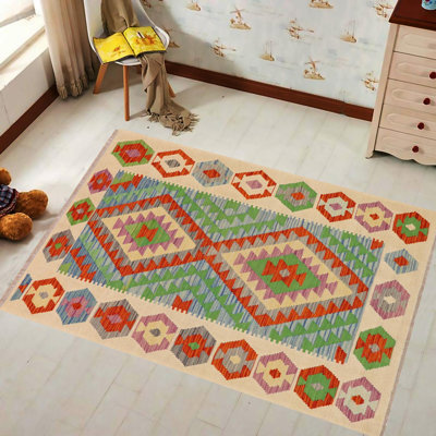 Tapis brun rouille / beige / bleu / gris en laine noué à la main 3 pi 4 po x 4 pi 11 po Keiven
