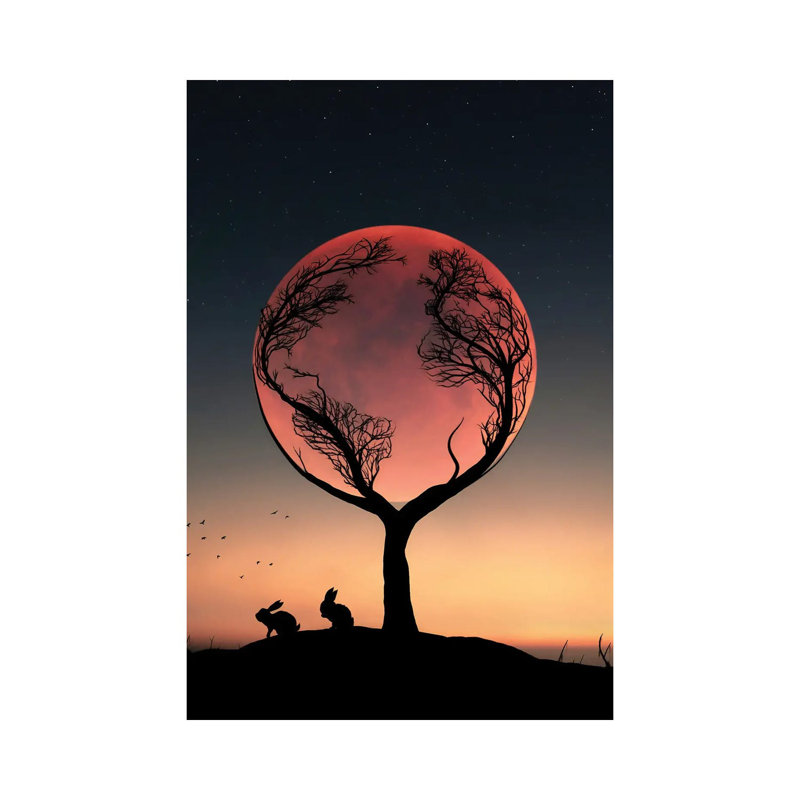Rabbit And Full Moon by Abdullah Evindar - Wrapped Canvas Gallery-Wrapped Canvas Giclée, 101.6 cm H x 66.04 cm W x 1.91 cm D