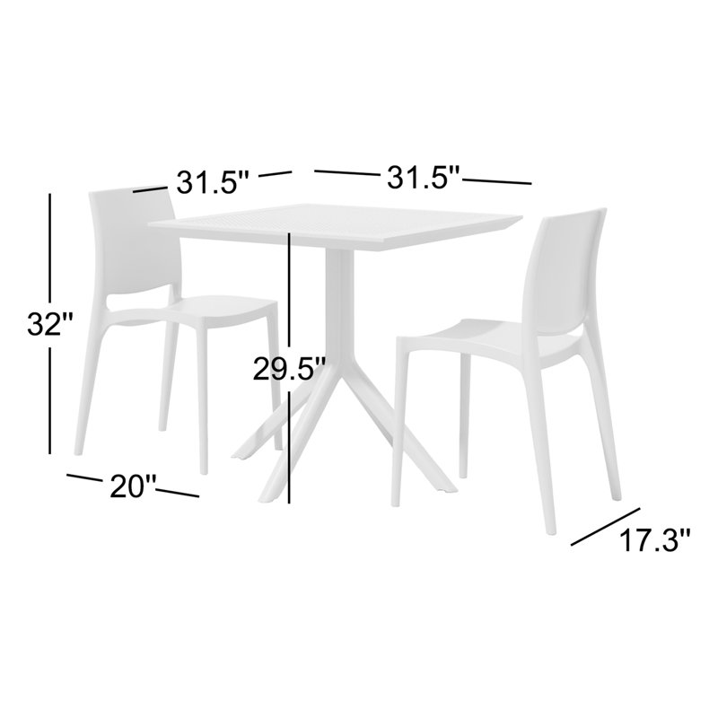 Ensemble bistro 3 pièces avec chaises empilables Farrah, Vert olive