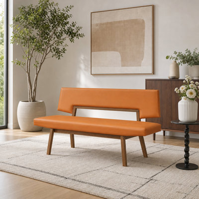 Banc de salle à manger Jeiren en bois recouvert de similicuir de style milieu du siècle
