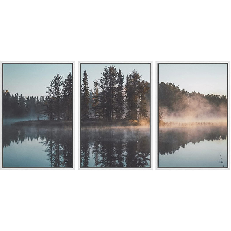 Misty Forest Landscape Framed Canvas Print Set