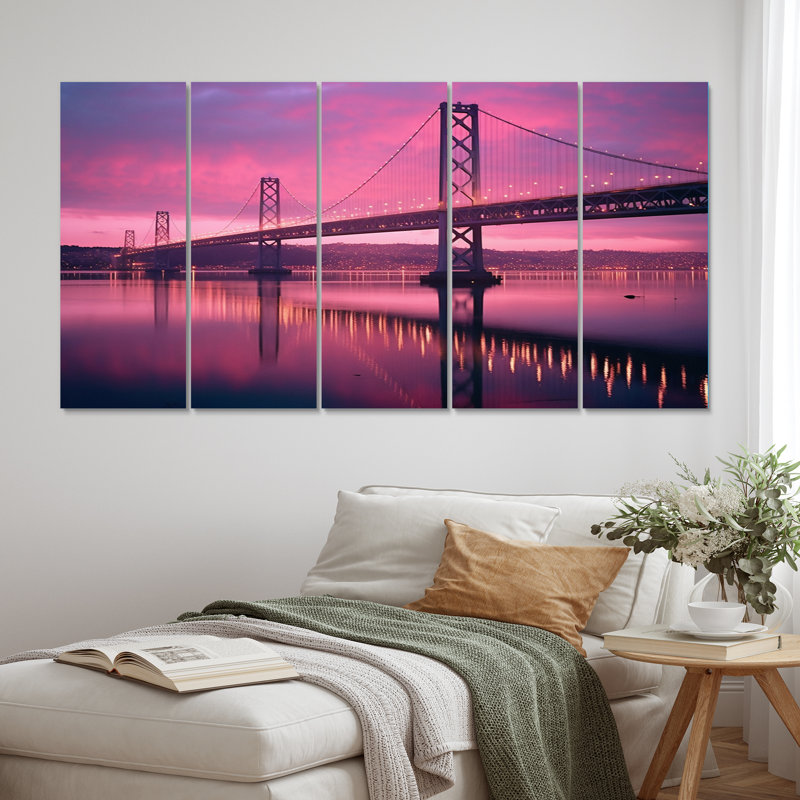 San Francisco Skyline And Bay Bridge X - Architecture Canvas Print - 5 Equal Panels