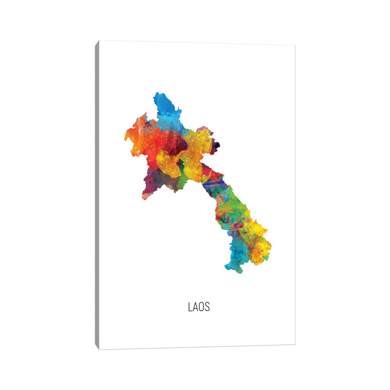 Carte du Laos par Michael Tompsett, impression sur toile tendue, H 60 po x l 40po x P 1,5 po