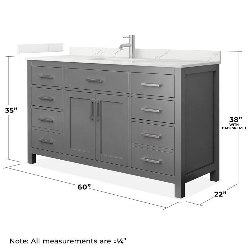 Beckett 60" Freestanding Single Bathroom Vanity with Quartz Top, Dark Gray, Giotto Quartz, Brushed Nickel