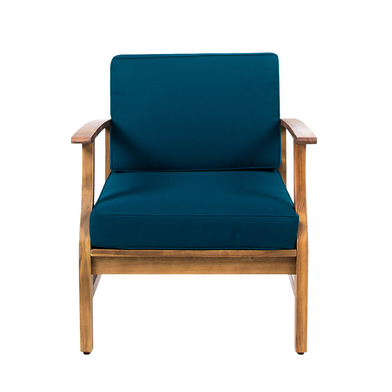 Blue Wood Club Chair, Weather Build, Slat Panels Chair In Blue, Withstanding Weather,, Blue, Walnut