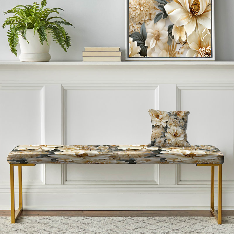 Banc rembourré or, Ethereal Serenity Peonies Boho Pattern
