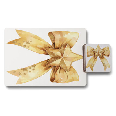 Gold Leaf Star Bow Collection Placemat Coaster Set