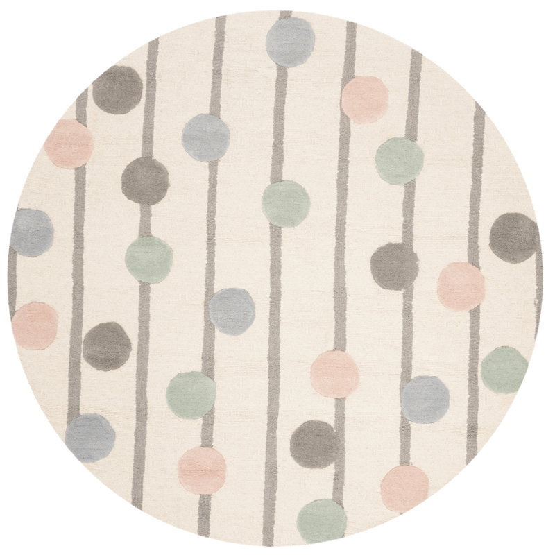 Santario Handmade Tufted Wool Cream/Brown/Blue/Orange/Green Rug, Round 5'