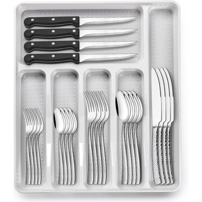 49-piece Wave Hammered Silverware Set With Organizer 