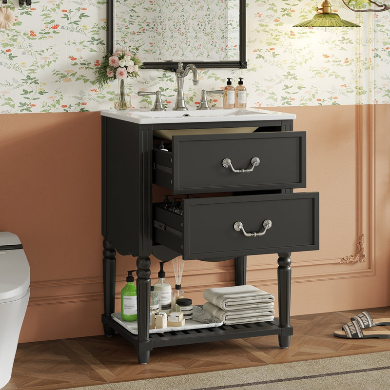 Meuble-lavabo 24 po avec lavabo en céramique, Noir