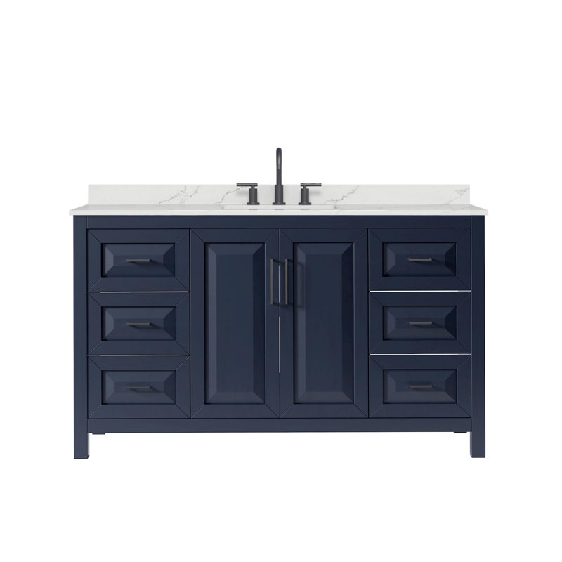 Daria 60 in. Vanity, White Quartz, Blue, Matte Black
