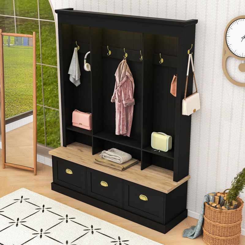 Multi-Functional Entryway Organizer with Lighting and Craftsmanship, Black