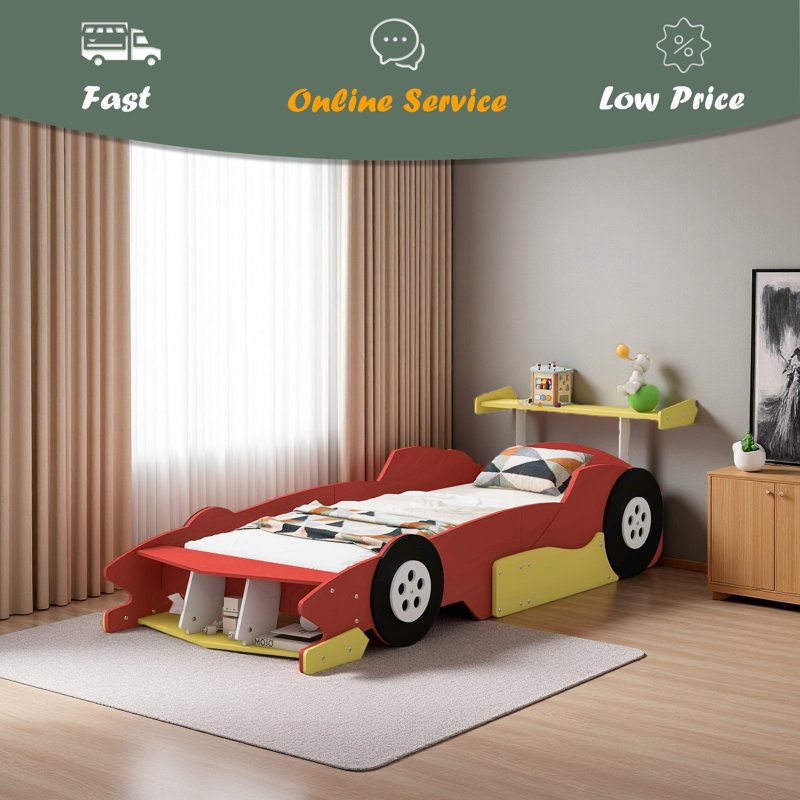 Lit plateforme simple avec roulettes, Rouge