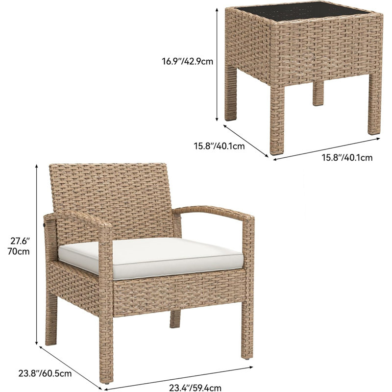 Branach 2 - Person Patio Dining Set with Square Table , Cushions Included, Brown