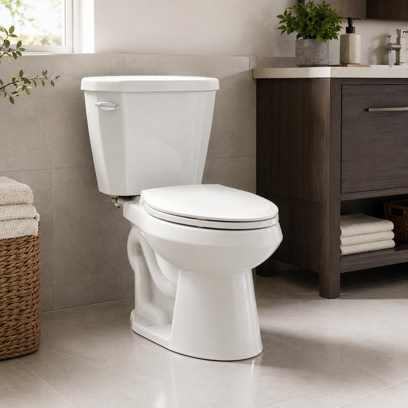 Élégante toilette ronde en céramique de 15 po avec chasse latérale, action siphonique 1,28 GPF, siège à fermeture en douceur pour les salles de bain d'invités