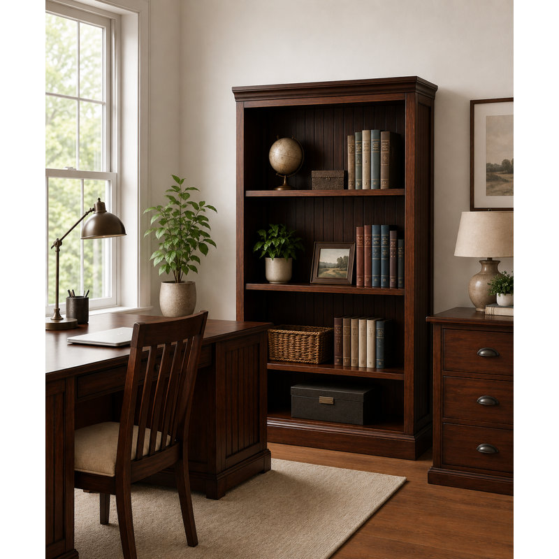 Sherita Bookcase, European Cherry, (3 Shelves) 60” H x 32” W x 14.25” D